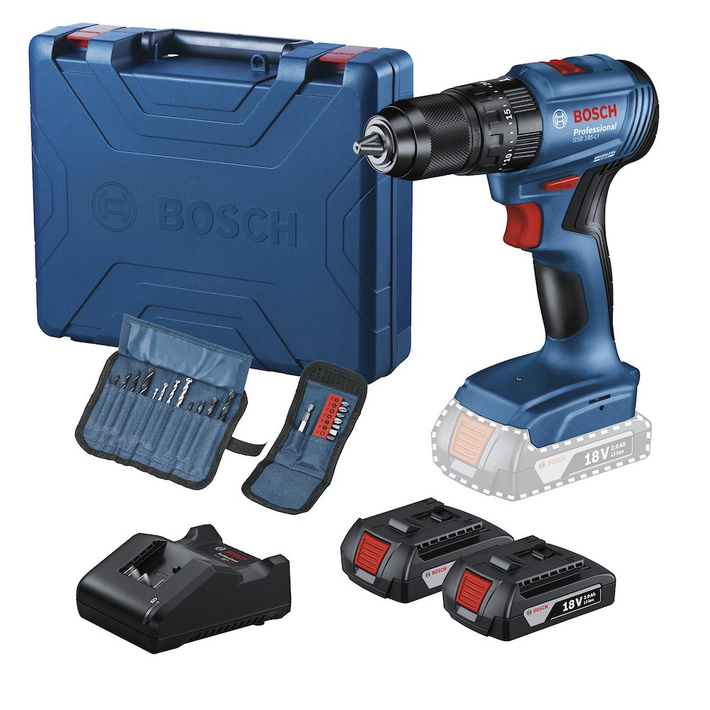 Furadeira Parafusadeira de Impacto 18V GSB 185LI-2BX 1/2 Pol. com 2 Baterias 2Ah, Jogo de Bits 23 Peças, Carregador Bivolt e Maleta BOSCH-06019K31E7-000 - Imagem 3